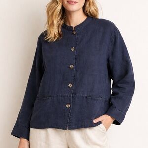 Flax 100%  linen Blazer Jacket Button Front Langenlook Wood Buttons Sz Large